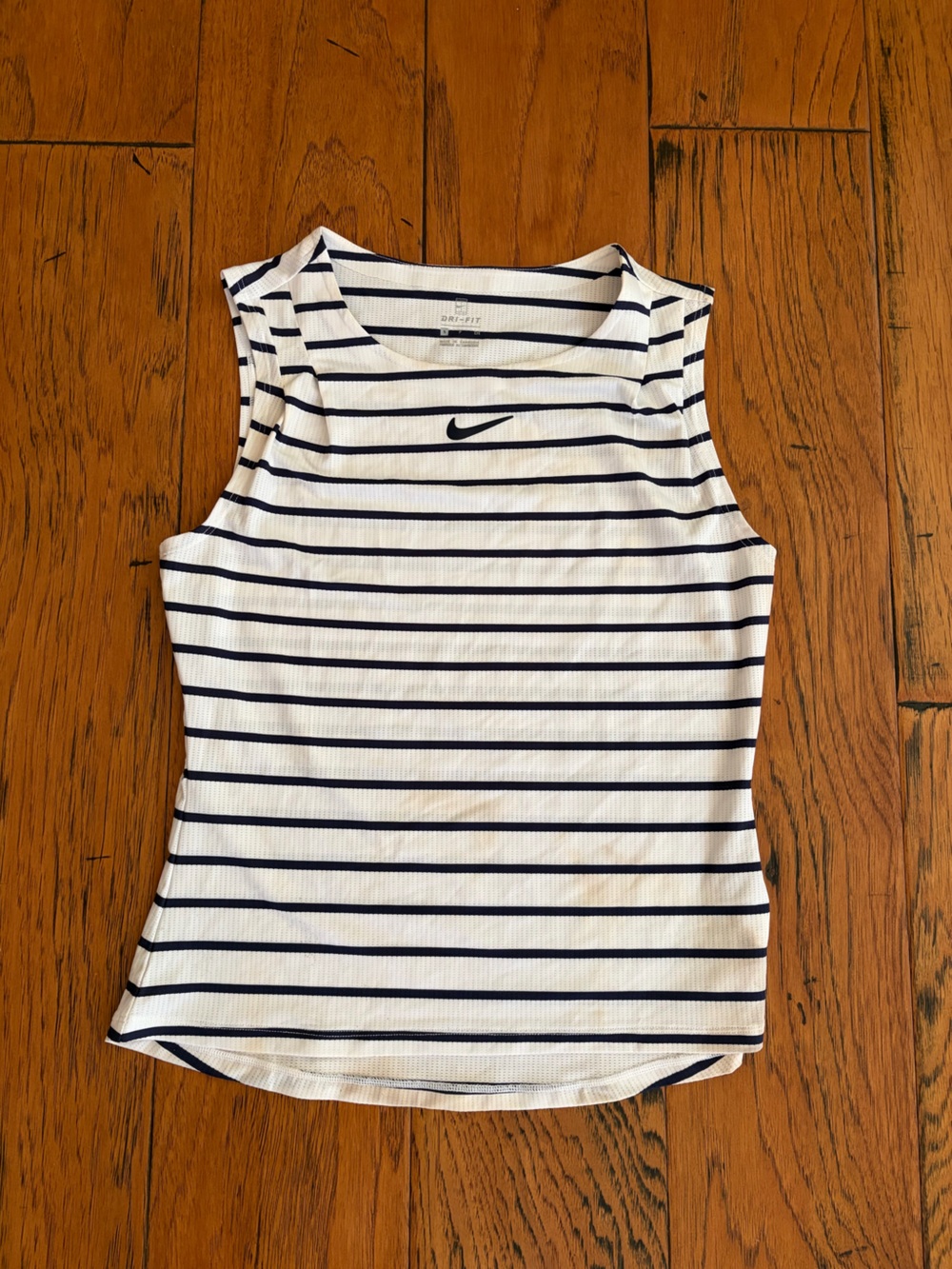 Nike Women's White & Navy Striped Ribbed Tank